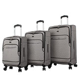 Steve Madden Designer Luggage Collection - 3 Piece Softside Expandable Lightweight Spinner Suitcase Set - Travel Set includes 20 Inch Carry on, 24 Inch & 28-Inch Checked Suitcases (Noble Black/Grey)
