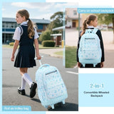 ACESAK Rolling Backpack for Girls - Roller Wheels School bag with Lunch Bag & Pencil Pouch for Teen Girls Kids Wheeled Suitcase Backpacks, Elementary Middle School Travel Daypack (Blue Bow)