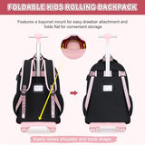 ACESAK Rolling Backpack for Girls Teens, Y3K Aesthetic School Backpack Set for Daypack and Travel, Wheeled Bookbag with USB Charging Port for Elementary Middle High School College Students(Pink)