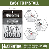 MAXPEDITION Positive Grip Zipper Pulls (Small, Gray) Pack of 6, Zipper Pull Replacement for Tactical Backpack, EDC Pouch, Bug Out Bag & Luggage, Sling Pull Tab, PZSGRY