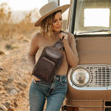 S-ZONE Sling Bag for Women Men Genuine Leather Vintage Crossbody Chest Bags Backpack Daypack Outdoor Travel