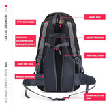 Bseash 50L Hiking Backpack, Water Resistant Lightweight Outdoor Sport Daypack Travel Bag for Camping Climbing Skiing Cycling (Black - No Shoe Compartment)