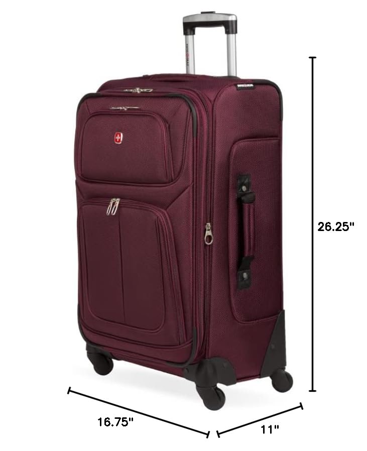 SWISSGEAR Sion Softside Expandable Spinner Luggage Durable Lightweight Travel Suitcase, Merlot, Checked-Medium 25-Inch