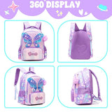Meetbelify School Backpacks for Girls Backpack with Lunch Bag for Elmentary Students Kids Butterfly Travel Bookbag for Girls Age 6-12