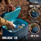 Ninja Backpack Cooler | FrostVault Go 24 Can Soft Cooler | Leakproof Zipper with Built in Can Opener, 2 Ice Packs & Dry Storage Drawer | for Hiking, Camping & More | Halocline Green | FF124TL