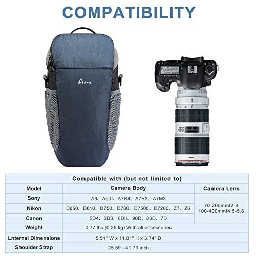 S-ZONE Camera Bag DSLR/SLR Waterproof Camera Case for Photographers Holster Compatible with Nikon Canon Sony, Dark Blue, Casual Daypack