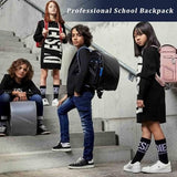 IwaiLoft Ransel Randoseru Backpack with Automatic Satchel for Boys, Japanese School Bag Embroidery PU Bookbag for Men Male (Silver&Black)