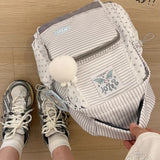 irLocy Y2k Star Backpack Whimsical Twee Wing Backpack Cute Stripe Bookbag Japanese Medium Daypack Cutecore Supplies (Large Striped star)