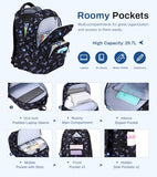 Sisipoet Girls Backpack, Lightweight School Backpack Multiple-pocket College Bookbag for Teen Girls Travel Backpack with Luggage Strap for Women, Black with Purple Bow