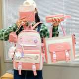 WEGUZIX Kawaii 5PCS Backpack Set for Teen Girls with Cute Bear Accessories - Aesthetic School Bookbag Back to School Supplies, A-Pink