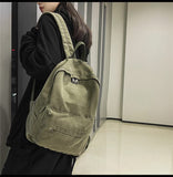 KAOBIO Canvas Backpack for Women Men Vintage Aesthetic Bags Travel Daypack Boho Hippie Grunge Backpack (Sage Green)