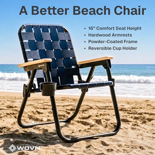 GoSports Outdoors WOVN Beach Backpack Chair - Premium Folding Camping Chair - 9 Styles Available - Navy