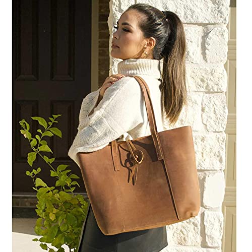 S-ZONE Vintage Genuine Leather Tote Bag for Women Large Shoulder Purse Handbag