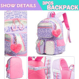 Meetbelify Aesthetic Backpack with Lunch Box for Elementary Students - Cute School Bag for Girls 8-10 - Purple