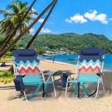 GREEN PARTY Backpack Beach Chairs 2 Pack Aluminum Folding Reclining Beach Chairs with 4 Positions Classic Lay Flat, Cooler Bag, Towel Bar and Armrest for Outdoor Camping Lawn, Support 255LBS