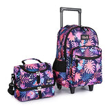 Tilami Rolling Backpack 18 inch Double Handle with Lunch Bag Wheeled Kids Backpack, Leaves Pink