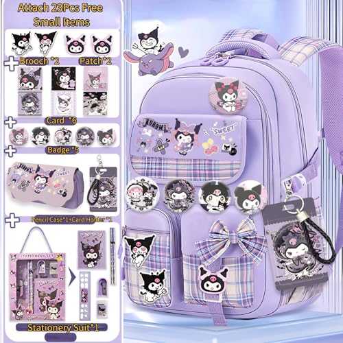 Vivixilan Kawaii Backpack with 22Pcs Accessories Anime Cartoon Anti-Theft Travel Aesthetic New Semester Gifts Bag with Cute Pin