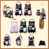 Rolling Backpack for Girls 3PCS Kids Backpack Set Cute Trolley Bags for Elementary Middle High School Wheeled Bookbags