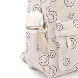 Tanweibago Backpack for Girls Boy Teen Corduroy Bookbags Elementary Middle High School Women Laptop Bag with Lunch Box Pencil Bag (Smile Beige)