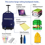 J World Sundance Laptop Rolling Backpack for Girls Boys. Roller Bookbag with Wheels, 20 Inch, Navy