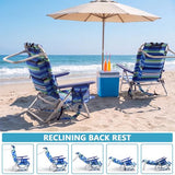 PRETZI Backpack Beach Chairs for Adults - Folding Heavy Duty Camping Chair with Storage Pouch, Cup Holder & Towel Rack, Adjustable Lounge Chair for Outdoor,Travel (1pack /Stripes_Blue&Green)