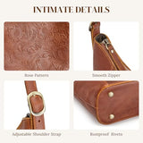 S-ZONE Leather Shoulder Bag for Women Hobo Bag Top Handle Handbag Satchel Purse Rose Pattern