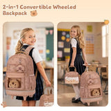 Similove Capybara Theme Rolling Backpack with Lunch Bag & Pencil Case, Kids Rolling Backpack for Girls, Wheeled School Bookbag with Telescoping Handle for Kindergarten Elementary Middle High School