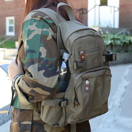 Rothco Vintage Canvas Compact Backpack, Small Cotton Canvas Daypack with Multi Pockets, Adjustable Straps, Mini Travel Bag (Woodland Camo)