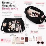 Inshere Ita Crossbody Bag, Nylon Messenger Bag with Clear Display Window and Detachable Pin Display Bag, Kawaii Shoulder Purse with Multiple Pockets, Black