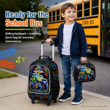 gxtvo Rolling Backpack for Boys, Roller Wheeled Bookbag - Wheeled Elementary School Bag - 3PCS Car