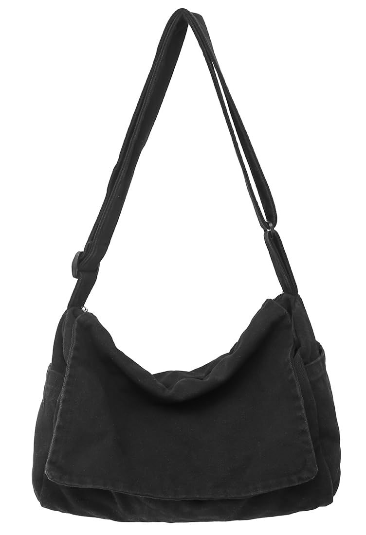 Collsants Messenger Bag for Women Men Satchel Bag Canvas Crossbody Shoulder Bag Casual Sling Bag(black)