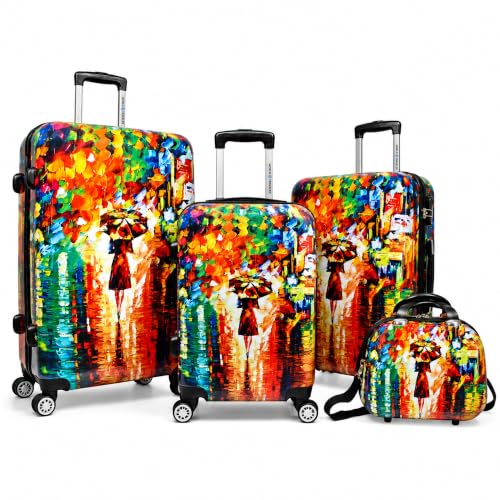 World Traveler Paris Nights 4-Piece Polycarbonate Spinner Luggage Set – Expandable Hardside Suitcases with TSA Lock, 20" Carry-On, 24" Medium, 28" Large Checked Luggage & 13" Travel Case