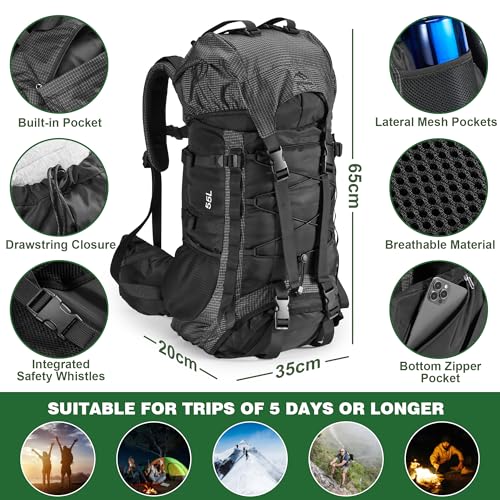 SKTHAXER Premium Hiking Camping Backpack Set, Casual Style with Inflatable Sleeping Pad, Trekking Poles, Monocular, Water Filter Bottle & LED Headlamp - Adventure Essentials for Outdoor Explorers