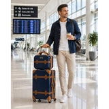 World Traveler Gatsby Vintage Style 2-Piece Hardside Carry-On Retro Train Case Spinner Luggage Set - Navy
