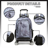HTgroce Rolling Backpack with Wheels for Boys Roller Wheels Backpacks Big Kids Laptop Luggage Travel Suitcase for Teen Boys