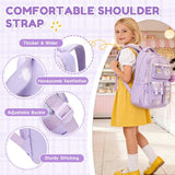 QIXIHU Kids Backpack for Girls, Bookbag for Elementary Students Kawaii Ita School Bag with Pins for Teens Lightweight Water Resistant Travel Backpack with Luggage Strap, Purple