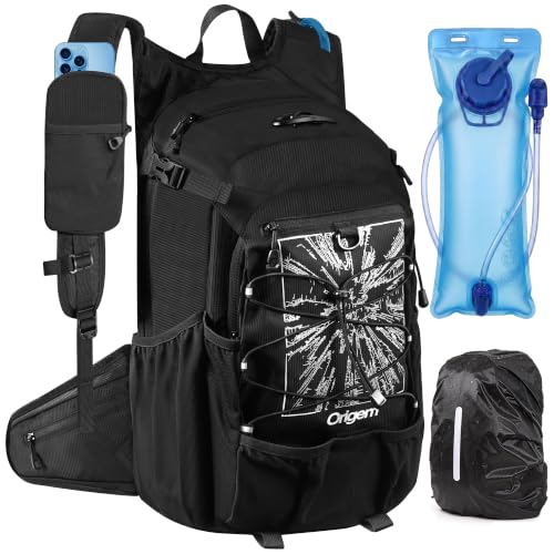Origem Hydration Backpack 22L with Rain Cover & 3L Water Bladder, Water-Resistant Hiking Backpack for Cycling, Trekking (#01 Black, 22L)