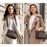 S-ZONE Genuine Leather Crossbody Bags for Women Trendy RFID Blocking Shoulder Bag Purse Handbag with Zipper Pocket - Dark Brown