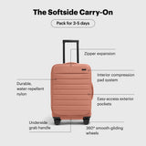 Away Softside Carry-On Suitcase, 22 Inch Expandable High-Strength Nylon Luggage With Spinner Wheels, Meets Requirements for Most Major Airlines, Clay Pink