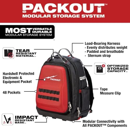 48-22-8301 Tool Bags for Milwaukee PACKOUT Tool Backpack Length 15.75in Width 11.81in Height 15.75in - 48 Pockets