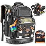 Tool Backpack Bag, HVAC Heavy Duty Construction Tools Backpack for Men, 1680D Professional Level Durable Tool Organizer, with Molded Base & Combination Lock, for Electricians & Home Repair-Version 3.0