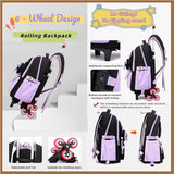 Rolling Backpack for Girls 3PCS Kids Backpack Set Cute Trolley Bags for Elementary Middle High School Wheeled Bookbags