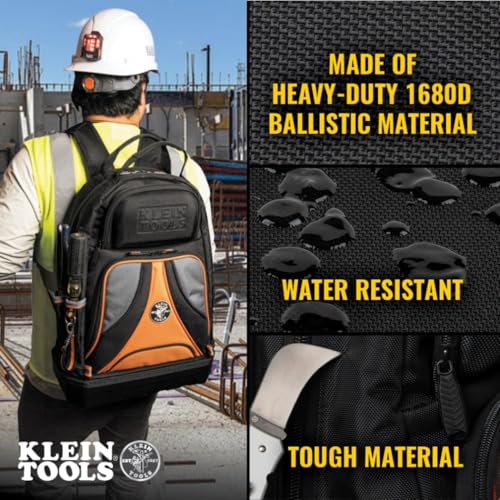 Klein Tools 55421BP-14 Tool Backpack, Heavy Duty Tradesman Pro Tool Bag Organizer with 39 Pockets, Molded Bottom