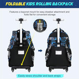 Scothen Rolling Backpack for Boys, Cool Luminous Gamer Roller School Backpacks for Boys with Lunch Bag and Pencil Pouch, Kids Backpack Bookbag with Wheels for Kindergarten Elementary Middle School