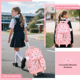 ACESAK Rolling Backpack for Girls, Roller Backpack with Lunch Bag & Pencil Pouch for Teen Girls Kids, Bookbag Backpack with Wheels for Women Elementary Middle High School Travel (Pink Strawberry)
