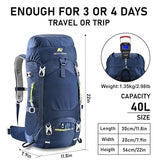 N NEVO RHINO 40L Internal Frame Hiking Backpack for Men Women with Rain Cover, Lightweight Outdoor Backpacking Backpack for Camping, Hiking, Traveling