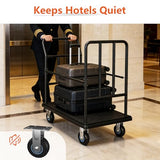 YOHKOH Luggage Cart with Wheels, Hotel Luggage Trolley with Side Elastic Rope & Protective Rails, 5” Quiet Wheels with Brakes, Heavy-Duty Bellman Cart 42.51" W x 25.19" D x 34.25" H Holds 850 lbs