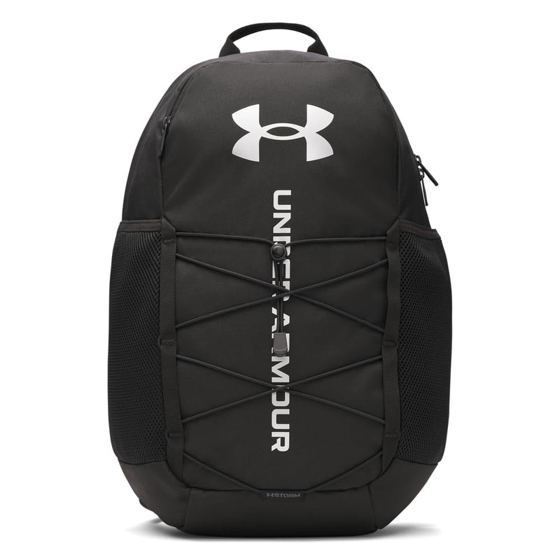 Under Armour Unisex Hustle Sport 6.0 Backpack, (001) Black/Black/Metallic Silver, One Size Fits Most