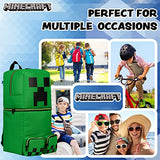 Minecraft Backpacks for Kids Creeper Boy Bag with Zipped Pockets Adjustable Straps Kids Bag for Gaming Travel and School Backpack Boy Gifts (Green 3D, 19.68x8.26x7.28inch)