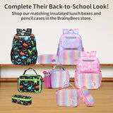 BrainyBees Kids Backpack for Boys Kindergarten - 15 Inch Sturdy School Bookbag Fits Folder, Dinosaur Backpack for Kids 4-7 with Leakproof Insulated Pocket for Lunch and Snacks, Black